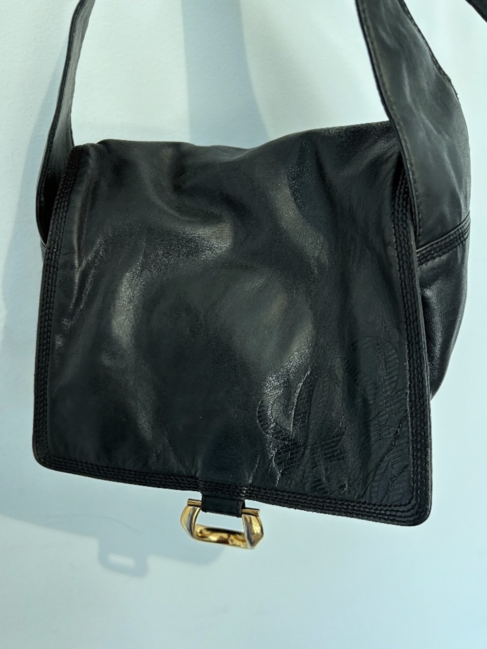 Vintage Loewe Madrid 1846 Black Leather Shoulder Bag